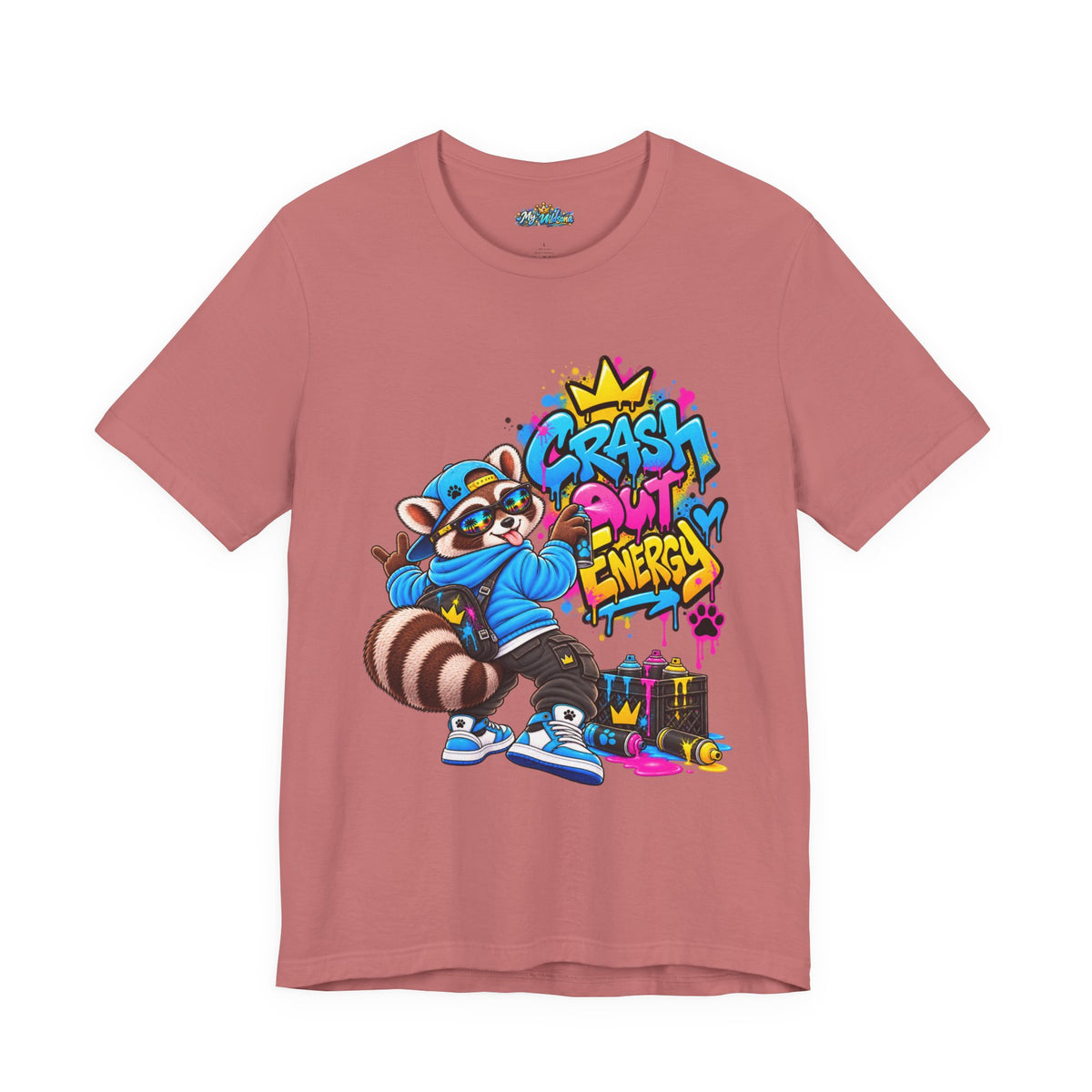 Graphic Tee — 'Crash Out Energy' Streetwear Raccoon Graffiti Shirt