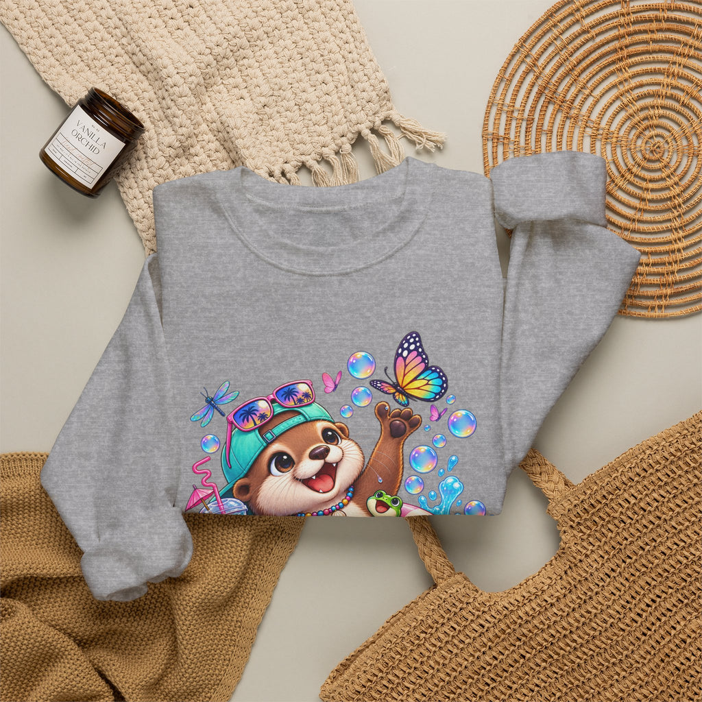 Otter Float Crewneck Sweatshirt — Cute Otter with Butterfly Summer Vibes