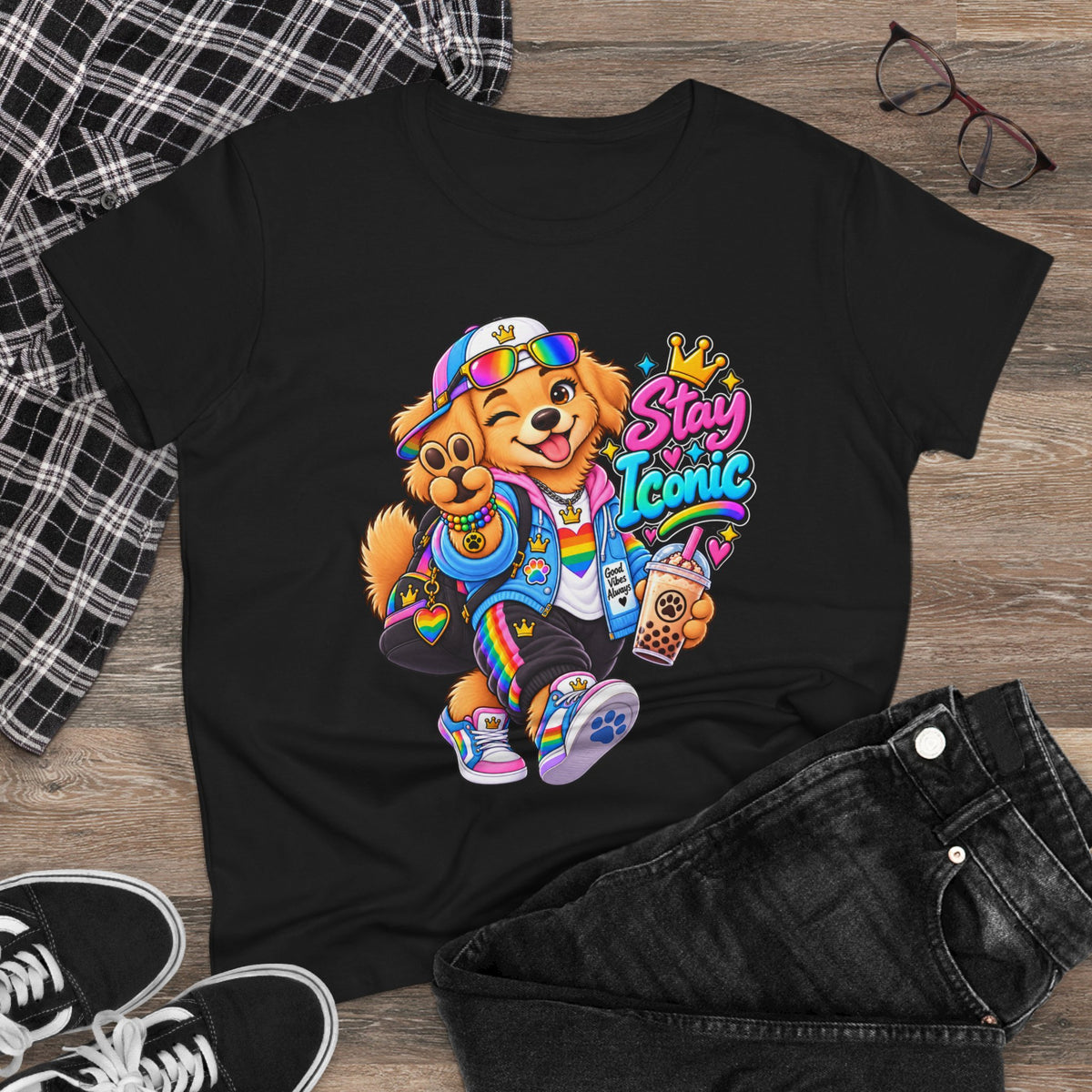 Stay Iconic Dog Graphic Tee — Cute Retro Teddy Bear Design