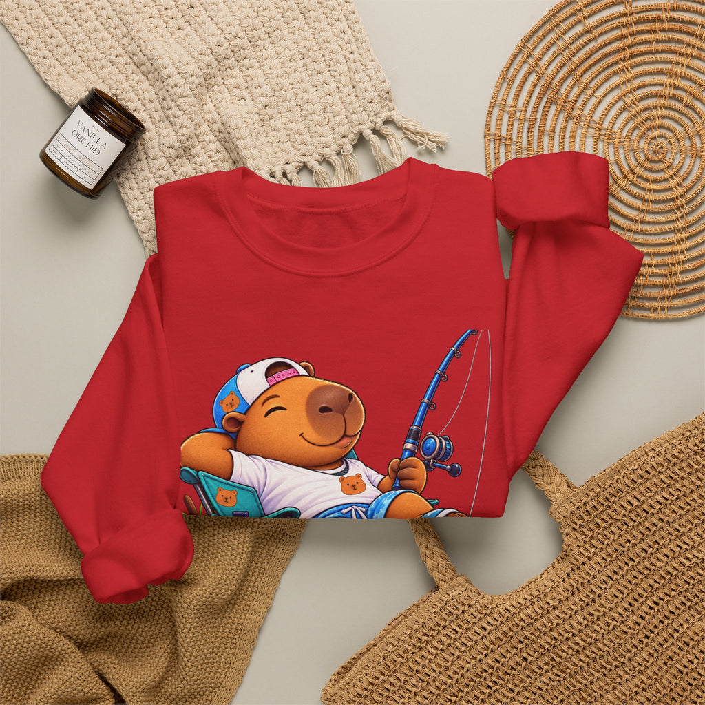 Unbothered Fishing Capybara Crewneck Sweatshirt