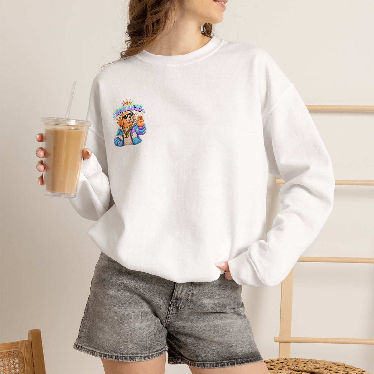 Crewneck Sweatshirt - Colorful Girl with Flower Crown Graphic