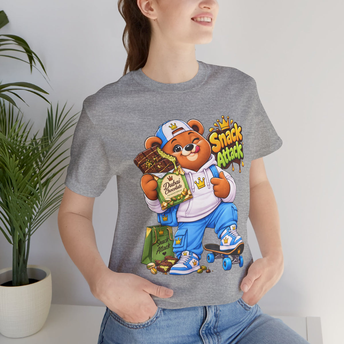 Snack Attack Bear T‑Shirt — Cute Foodie Bear Eating Snacks Graphic Tee