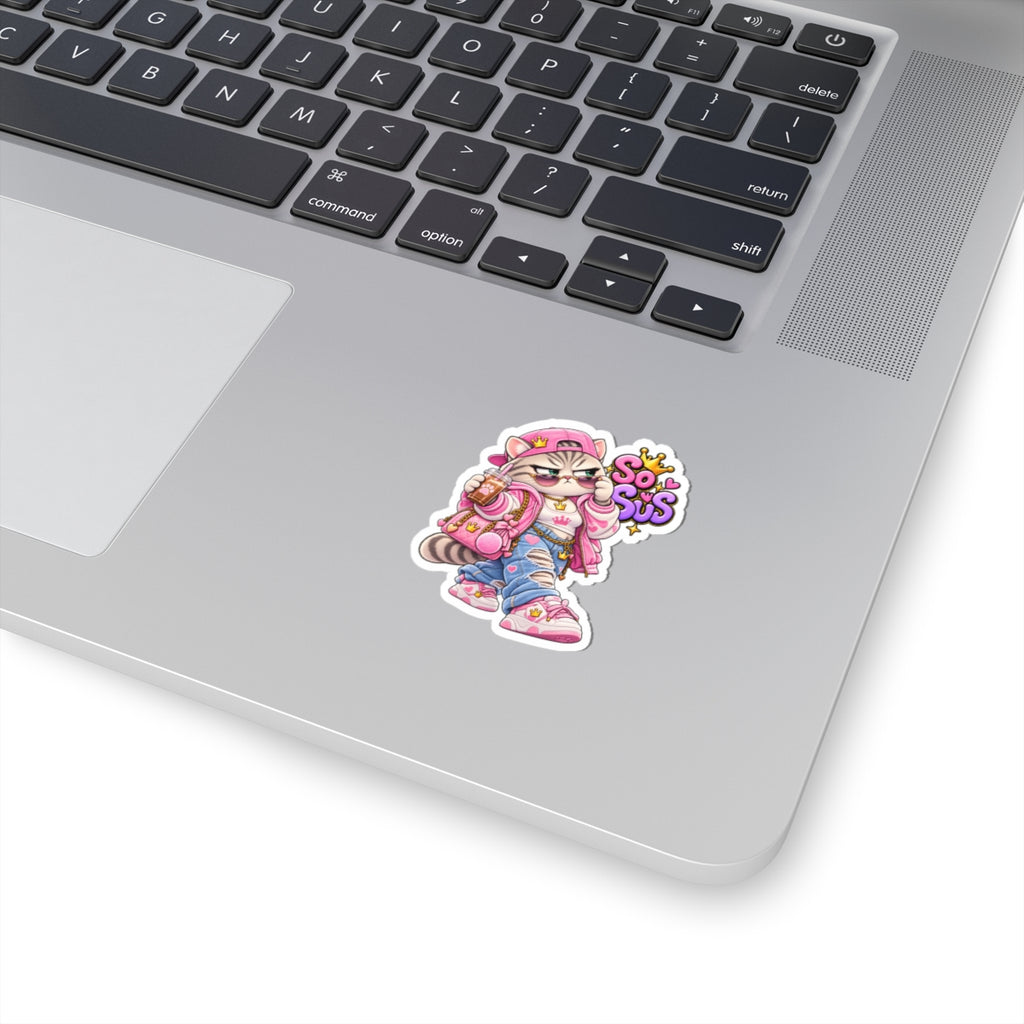 So Sus Cat Sticker — Cute Grumpy Fashion Cat Kiss-Cut Laptop Decal