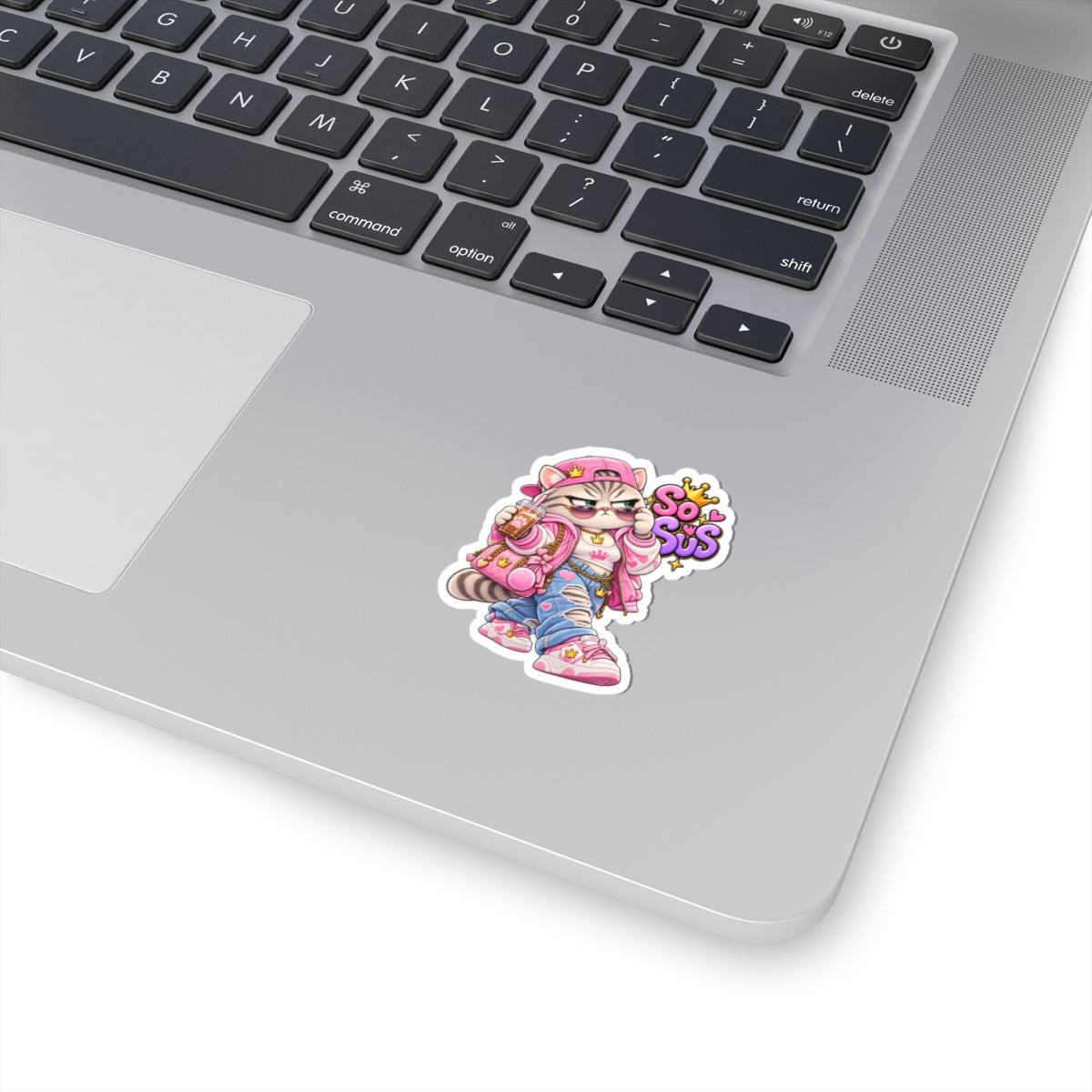 So Sus Cat Sticker — Cute Grumpy Fashion Cat Kiss-Cut Laptop Decal