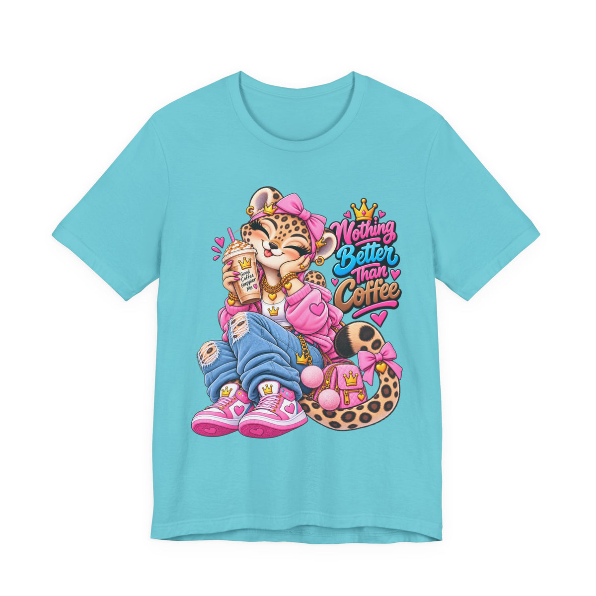 Cute Kawaii Leopard Graphic Tee — Retro Cartoon Chest Print