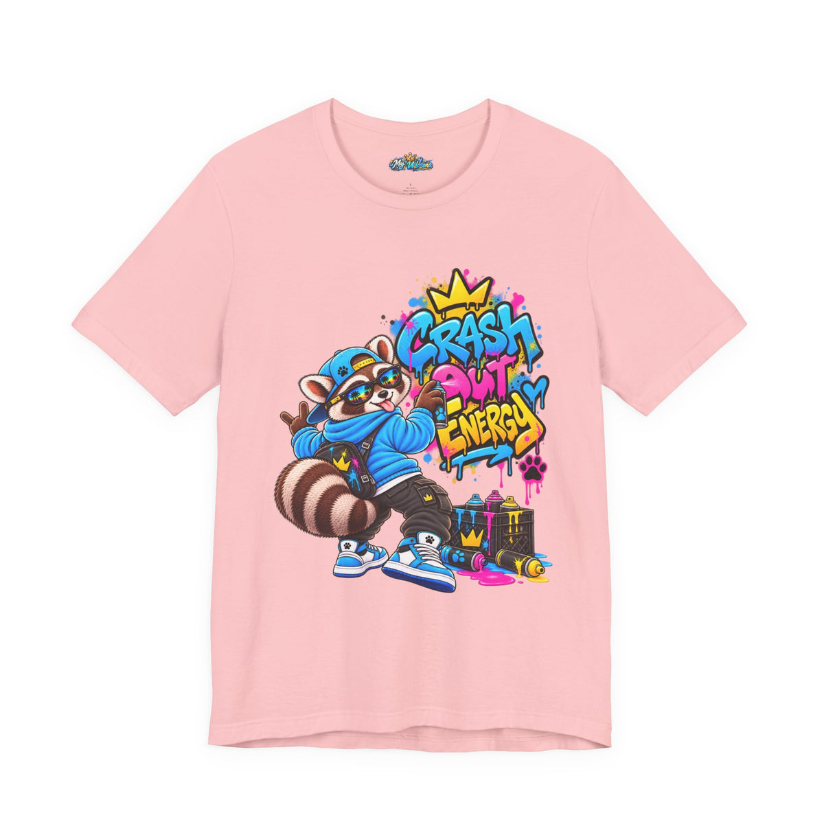 Graphic Tee — 'Crash Out Energy' Streetwear Raccoon Graffiti Shirt