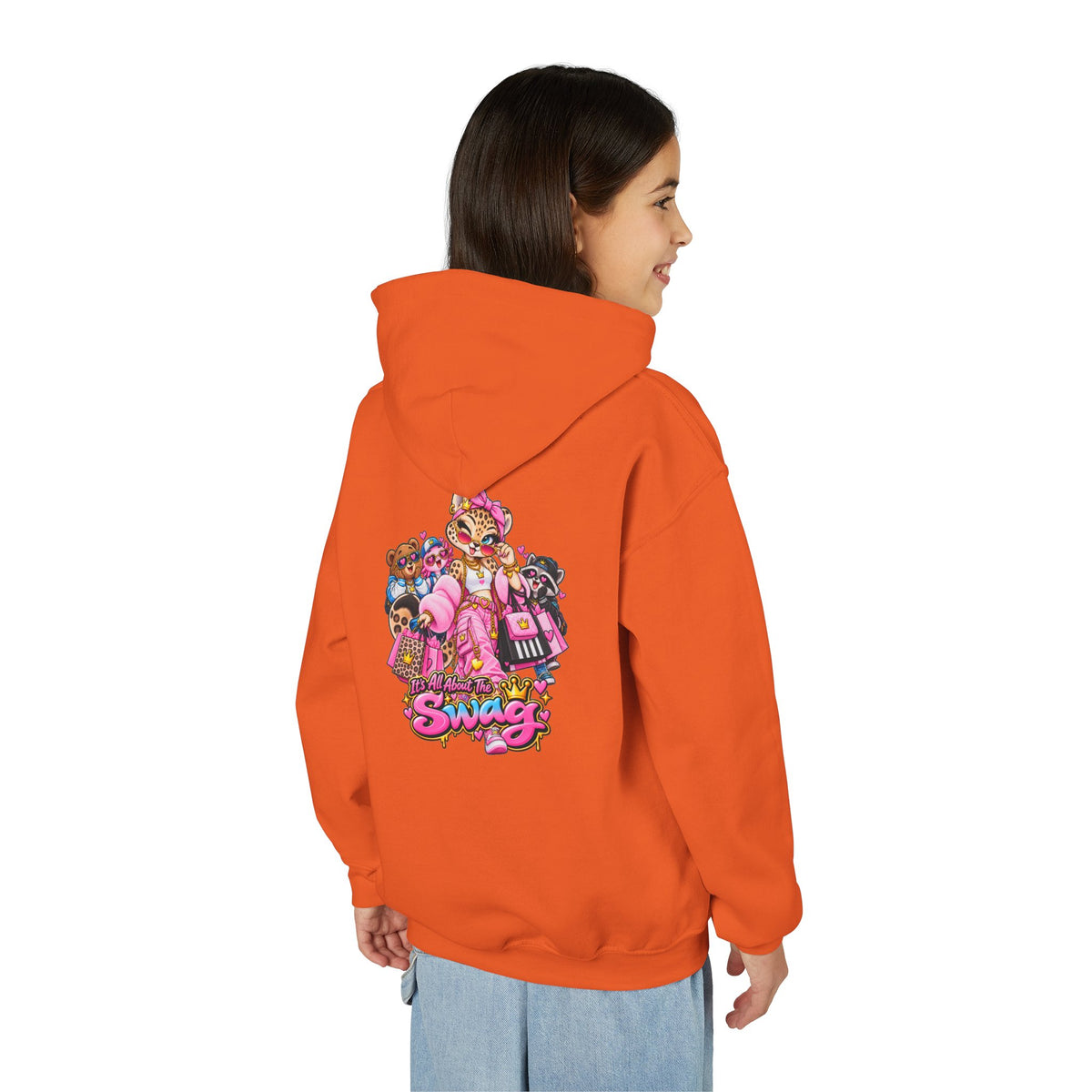 Youth Hoodie — Pink 'Swag' Cartoon Animal Squad Graphic