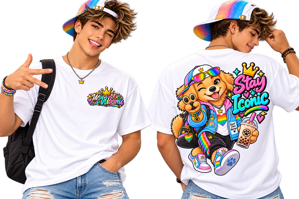 Cute Cartoon Big Personality Dog Tee — Trendy Boba Lover Graphic T-Shirt
