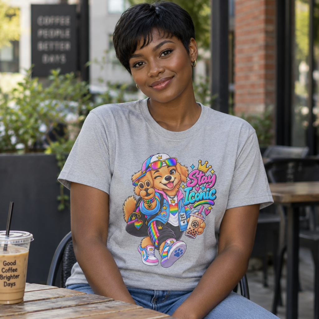 Stay Iconic Dog Graphic Tee — Cute Retro Teddy Bear Design