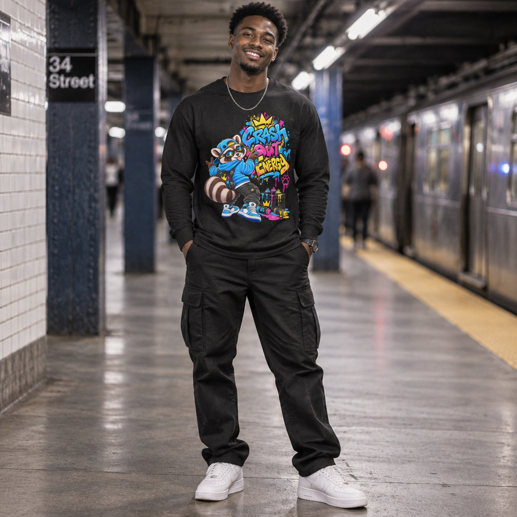 Crash Out Energy Raccoon Long Sleeve Tee