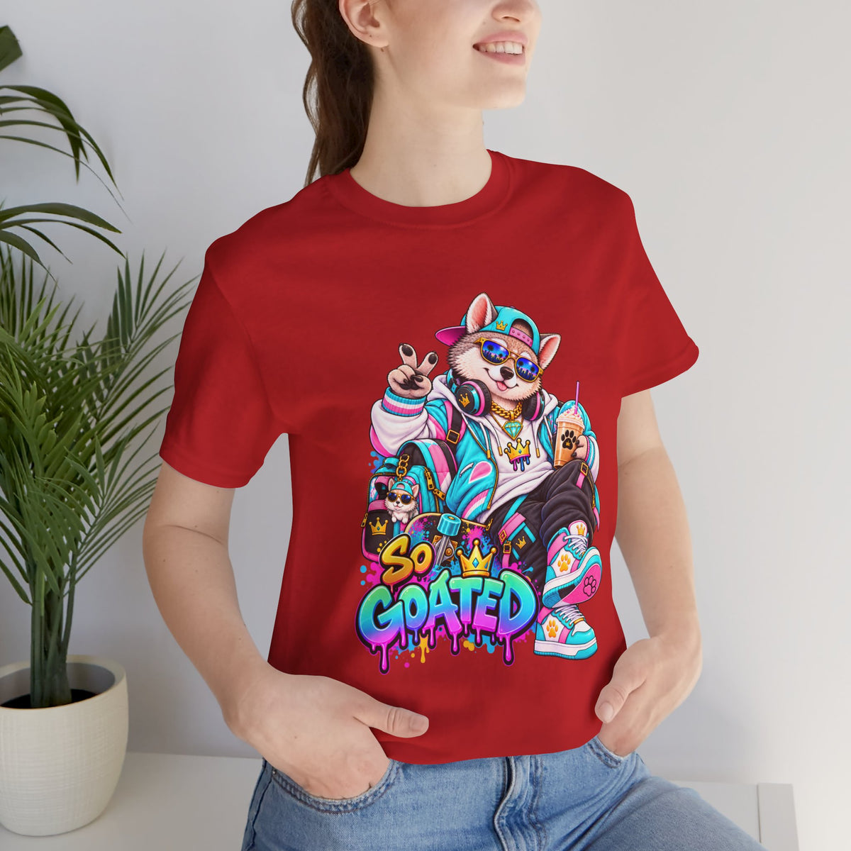 So Goated Husky with Drip T‑Shirt — Retro Skate Dog Graphic Tee