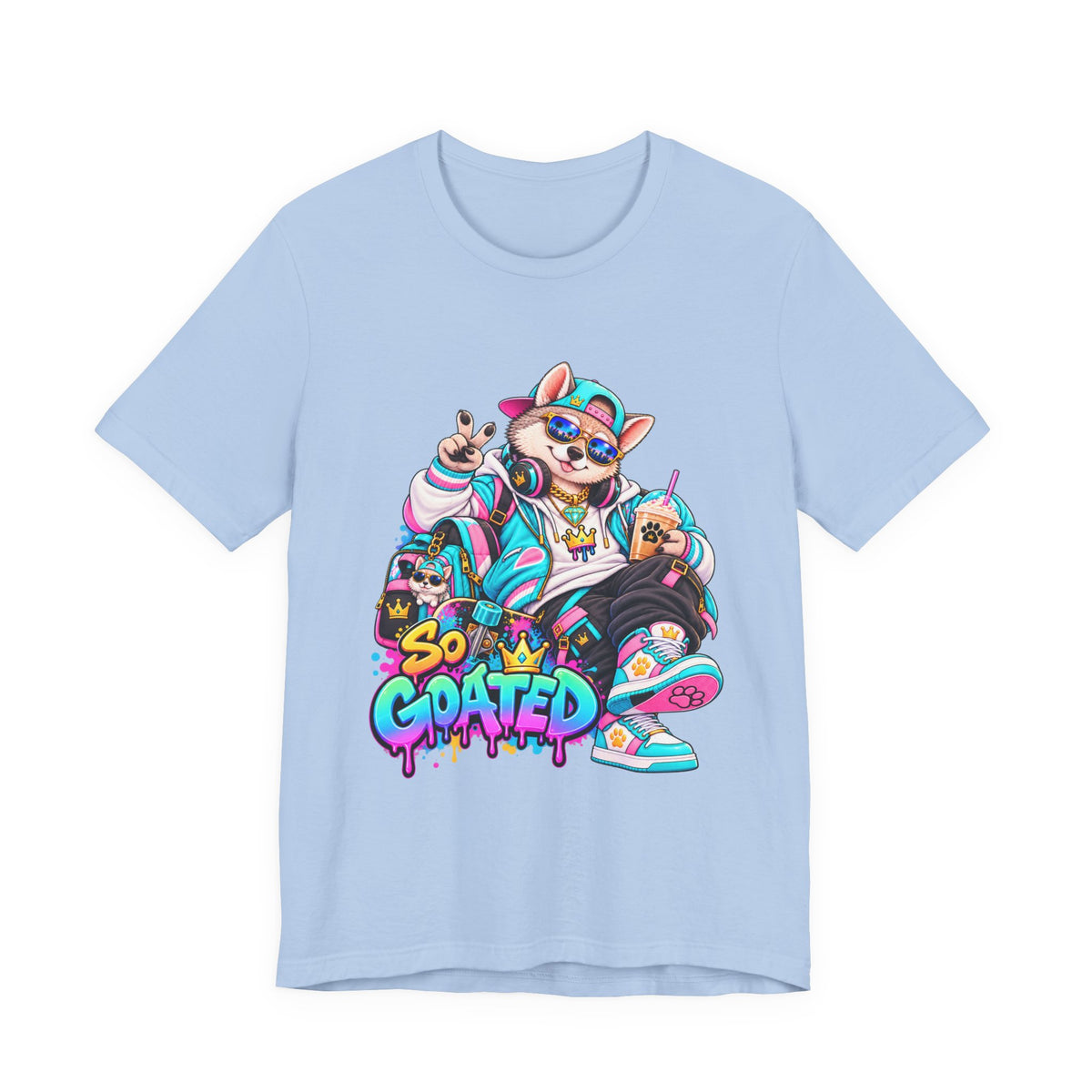 So Goated Husky with Drip T‑Shirt — Retro Skate Dog Graphic Tee