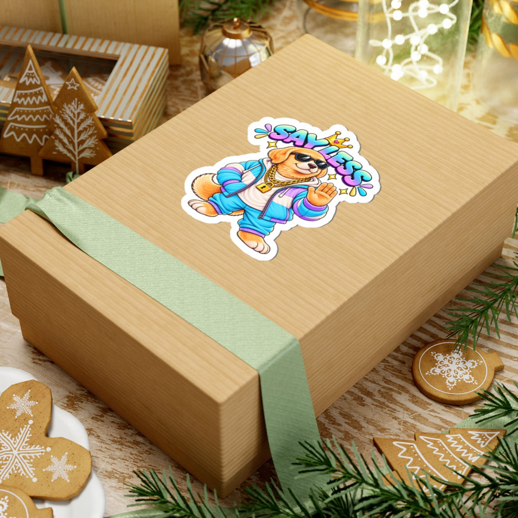 Cute Golden Retriever Sticker — 'Say Less' Dog Crown Vinyl Kiss-Cut Sticker for Laptops & Water Bottles