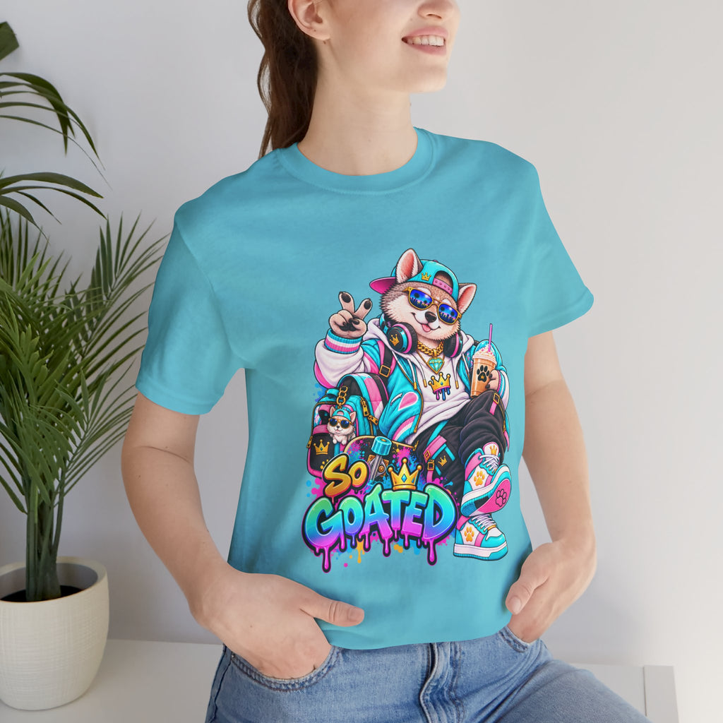 So Goated Husky with Drip T‑Shirt — Retro Skate Dog Graphic Tee