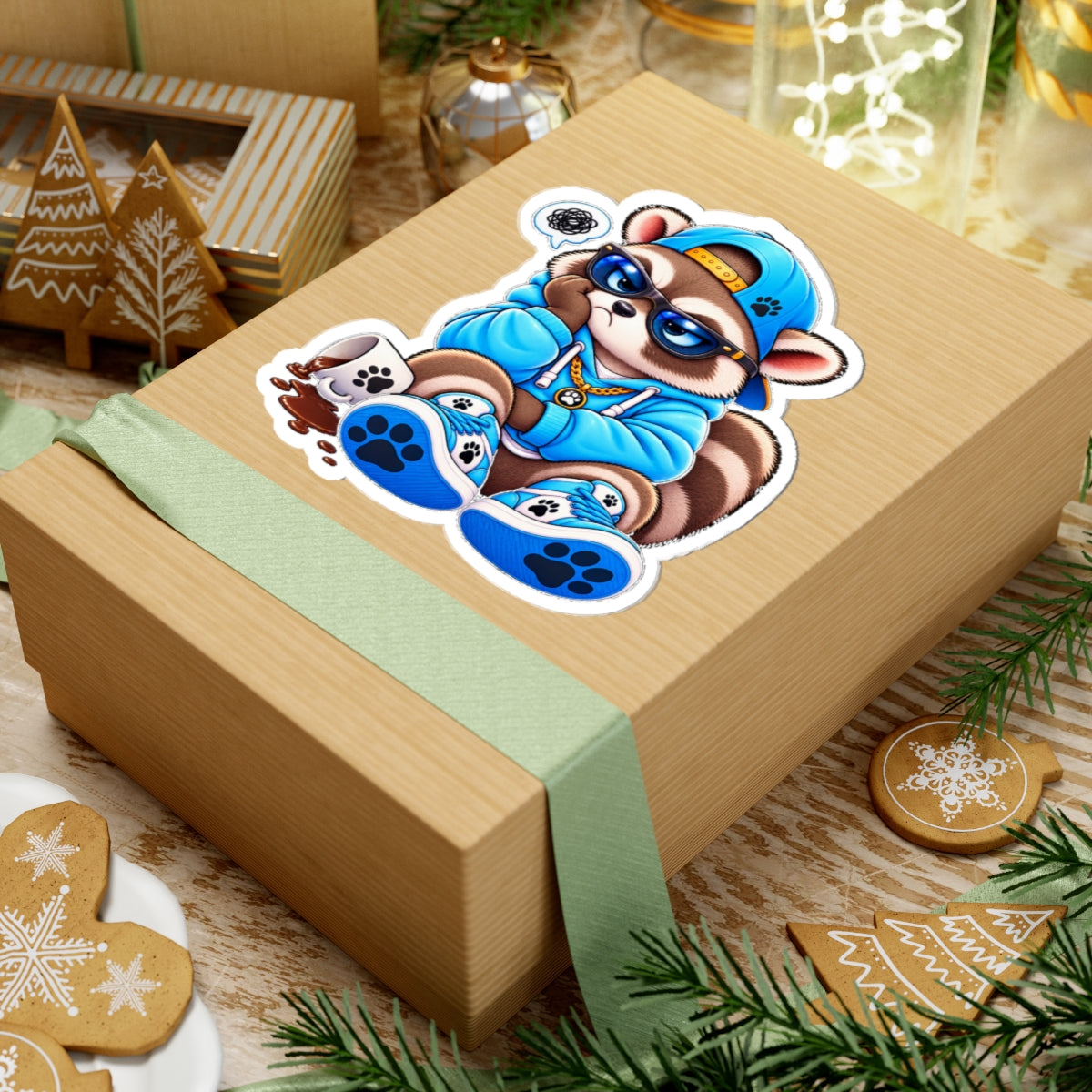 Cute Raccoon Detective Kiss-Cut Sticker — Vinyl Laptop Decal