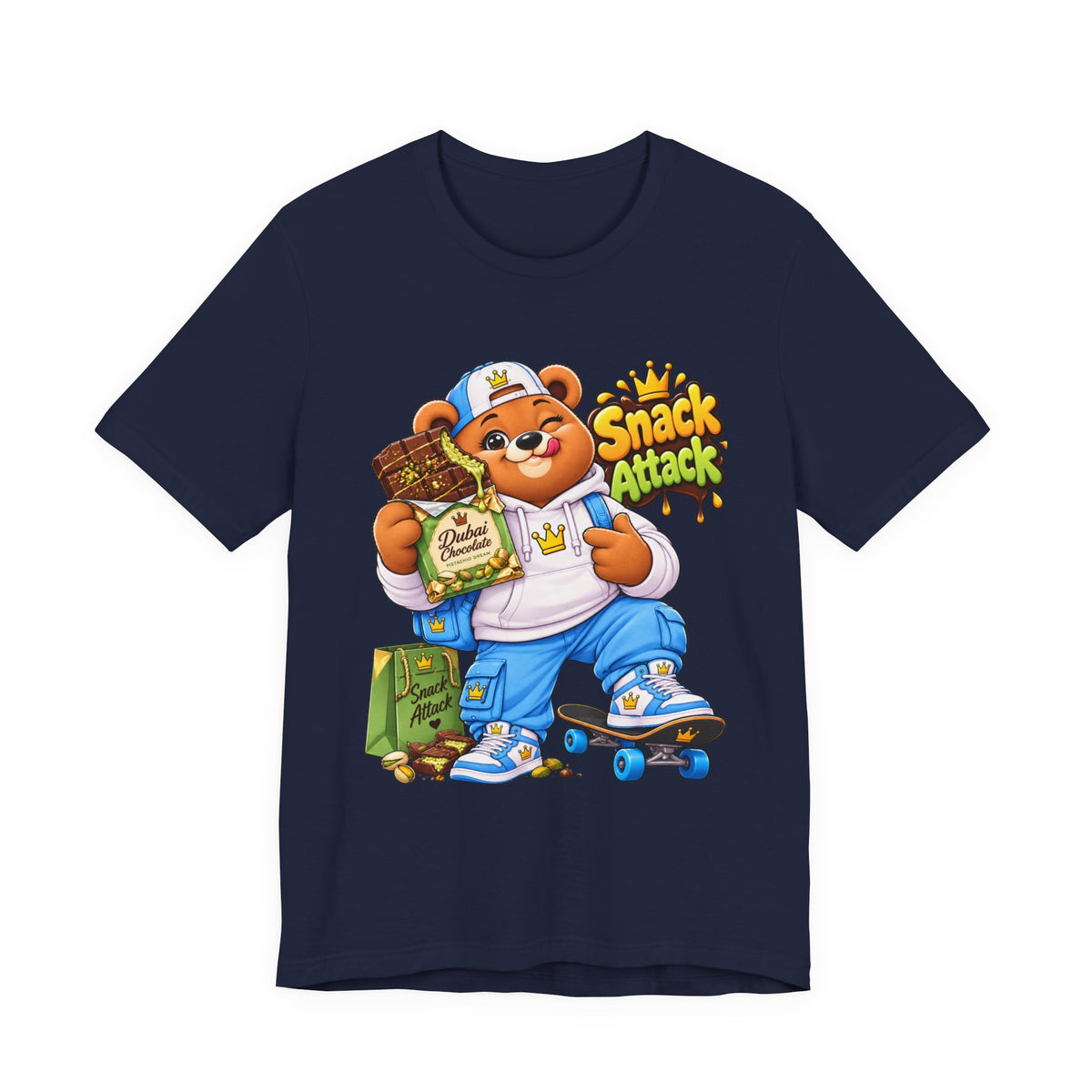 Snack Attack Bear T‑Shirt — Cute Foodie Bear Eating Snacks Graphic Tee