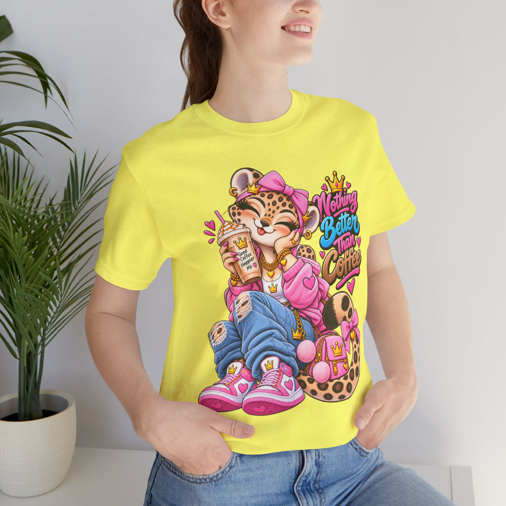 Cute Kawaii Leopard Graphic Tee — Retro Cartoon Chest Print