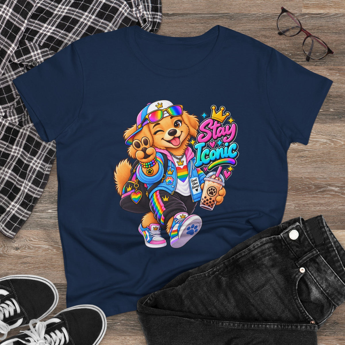 Stay Iconic Dog Graphic Tee — Cute Retro Teddy Bear Design