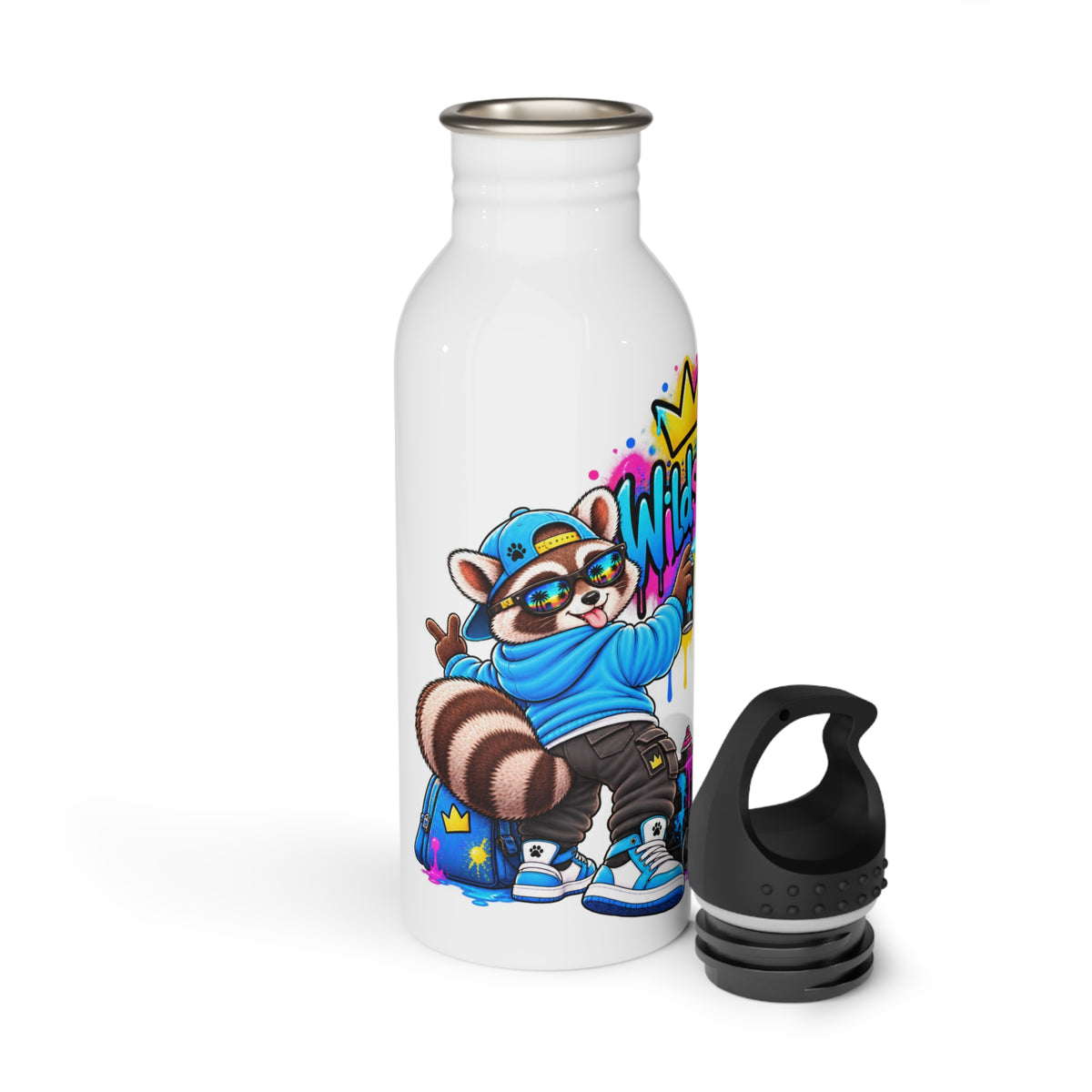 Mischievous Raccoon Graffiti Stainless Steel Water Bottle – Urban Street Art Drink Bottle