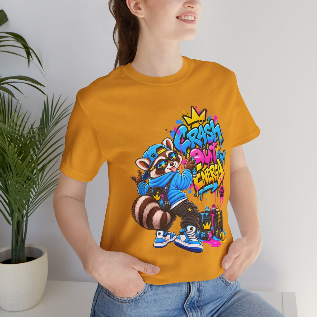 Graphic Tee — 'Crash Out Energy' Streetwear Raccoon Graffiti Shirt