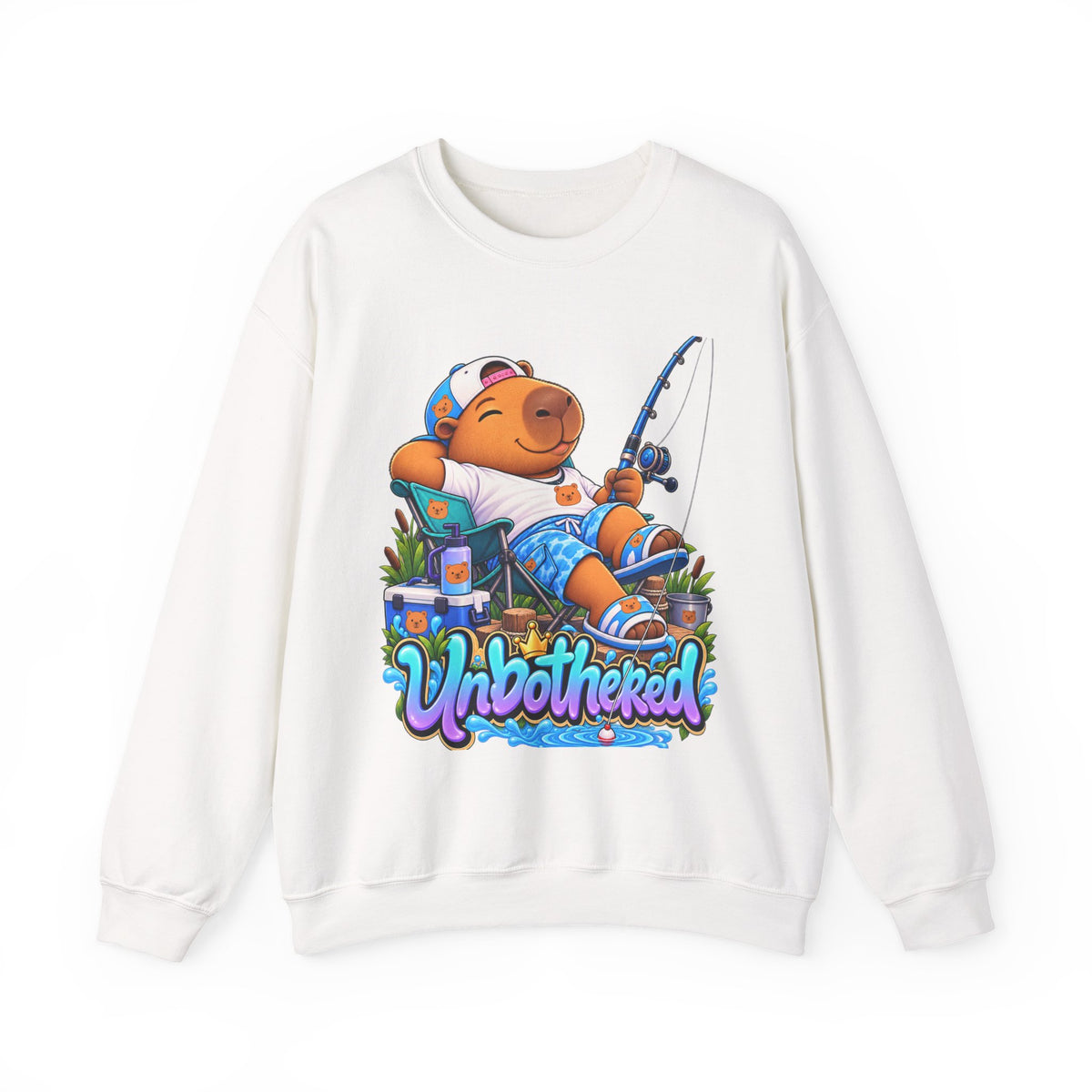 Unbothered Fishing Capybara Crewneck Sweatshirt