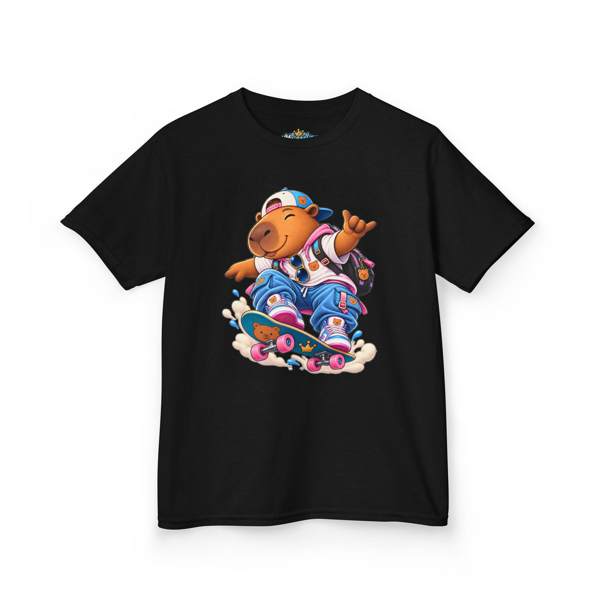 Kids Skateboarding Capybara Tee — Cute Skateboarder Graphic T-Shirt for Boys & Girls