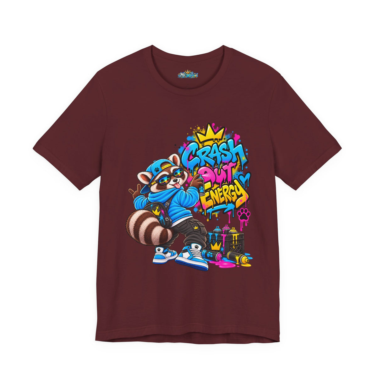 Graphic Tee — 'Crash Out Energy' Streetwear Raccoon Graffiti Shirt