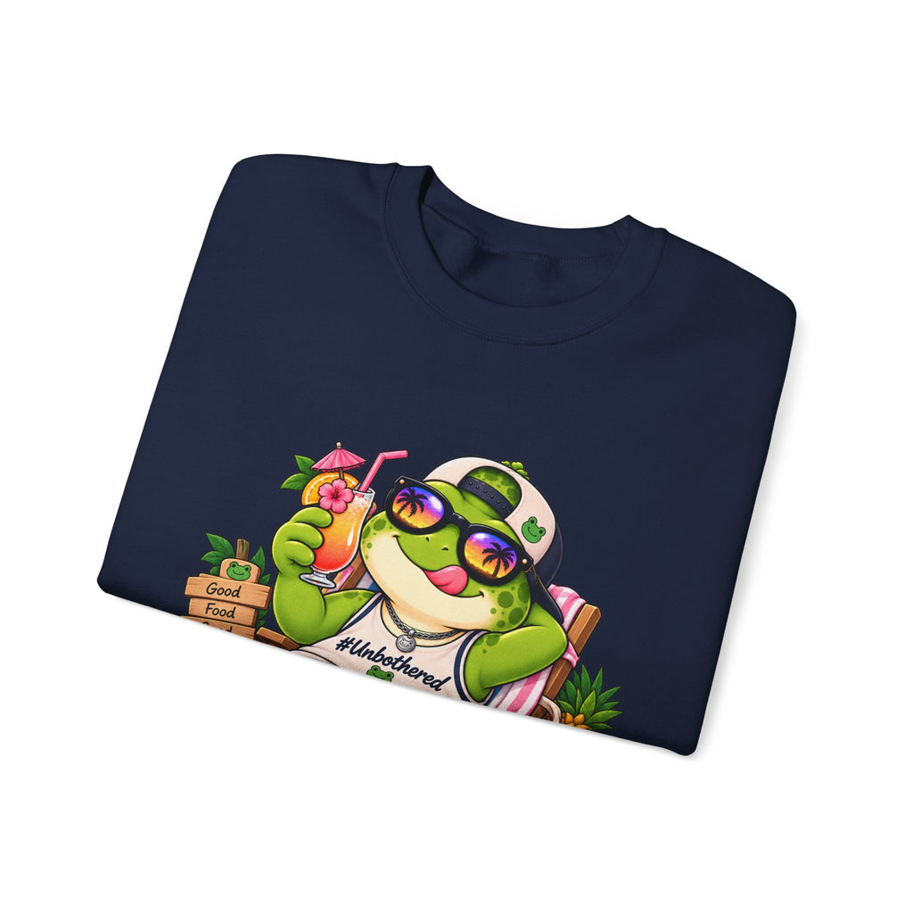 Chill Frog Crewneck Sweatshirt – Relaxed Beach Vibes Graphic Pullover