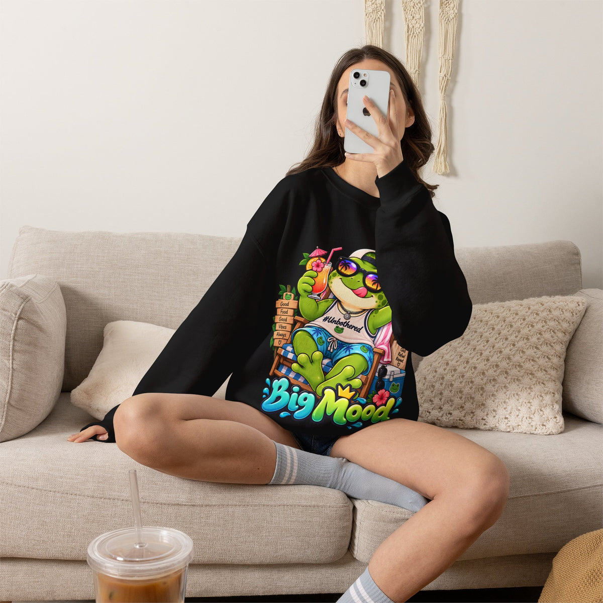 Chill Frog Crewneck Sweatshirt – Relaxed Beach Vibes Graphic Pullover