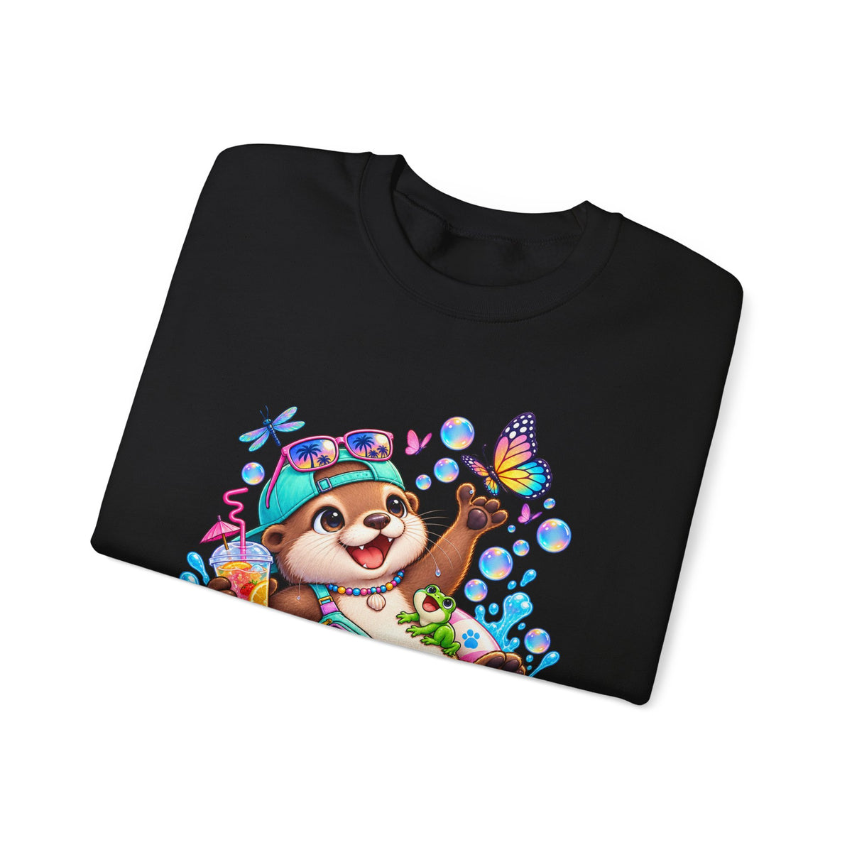 Otter Float Crewneck Sweatshirt — Cute Otter with Butterfly Summer Vibes