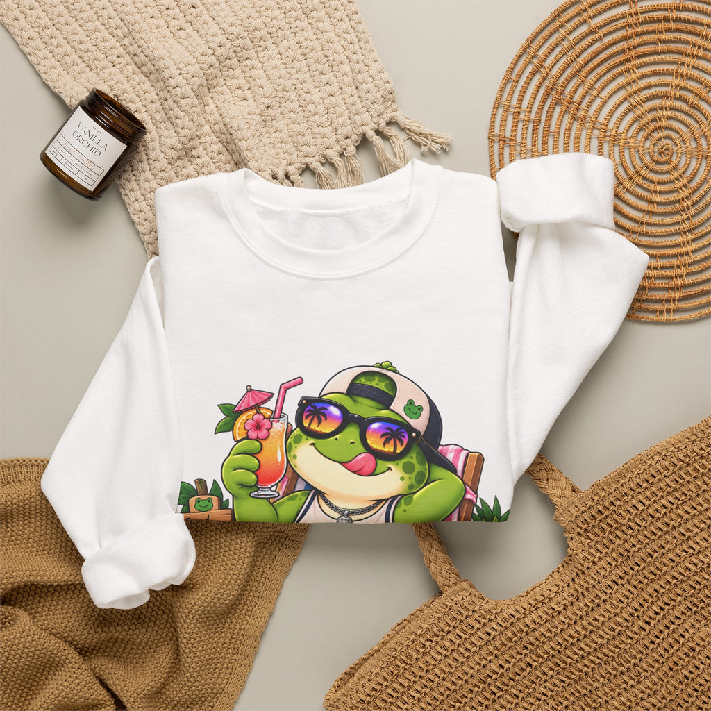 Chill Frog Crewneck Sweatshirt – Relaxed Beach Vibes Graphic Pullover