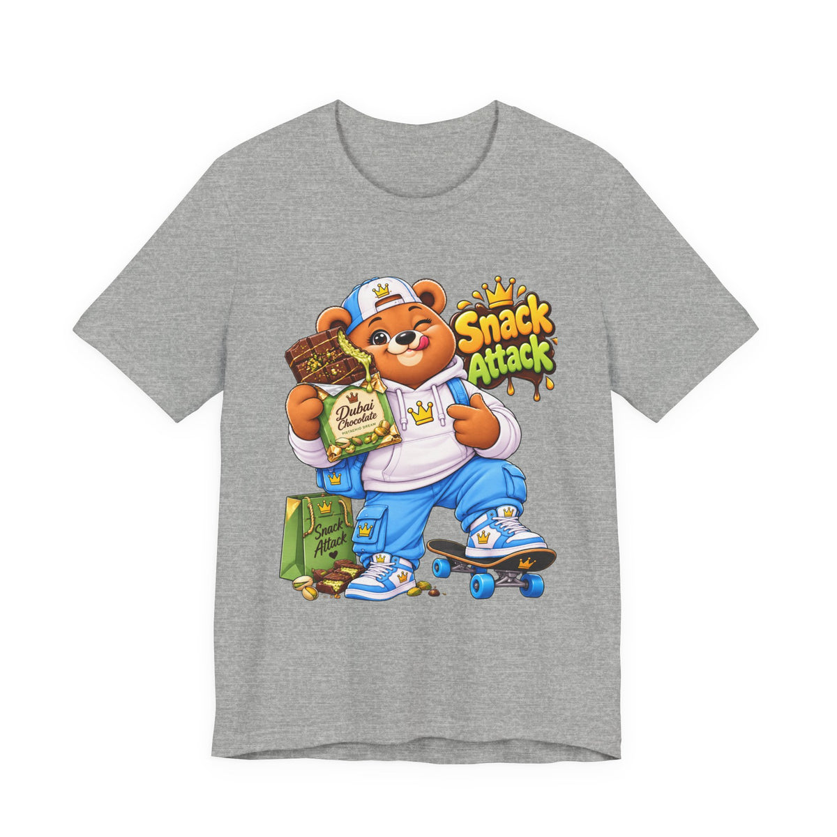 Snack Attack Bear T‑Shirt — Cute Foodie Bear Eating Snacks Graphic Tee