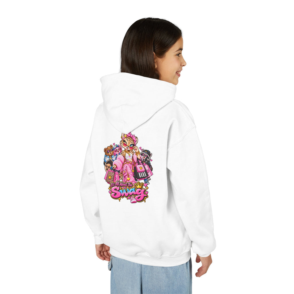 Youth Hoodie — Pink 'Swag' Cartoon Animal Squad Graphic