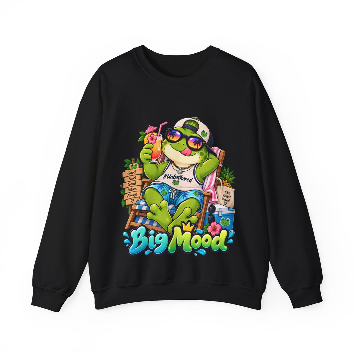 Chill Frog Crewneck Sweatshirt – Relaxed Beach Vibes Graphic Pullover