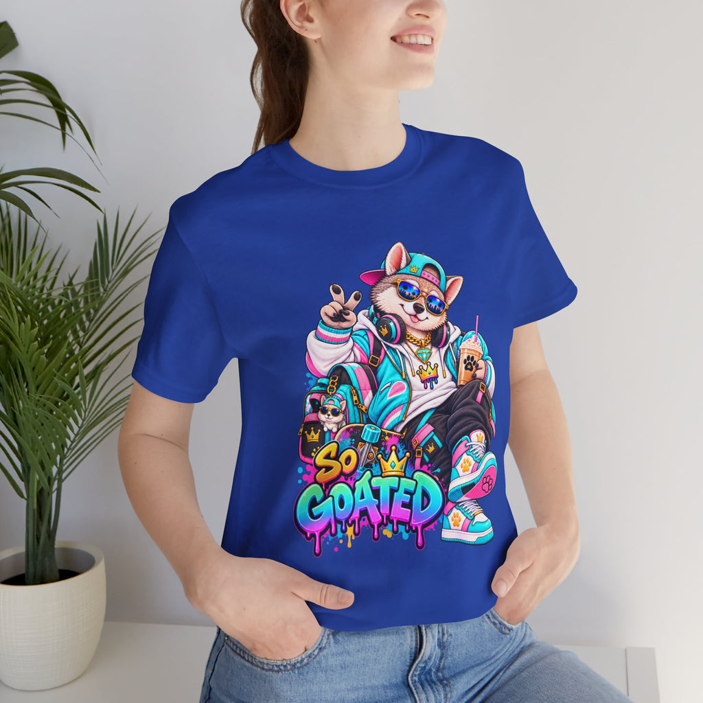 So Goated Husky with Drip T‑Shirt — Retro Skate Dog Graphic Tee