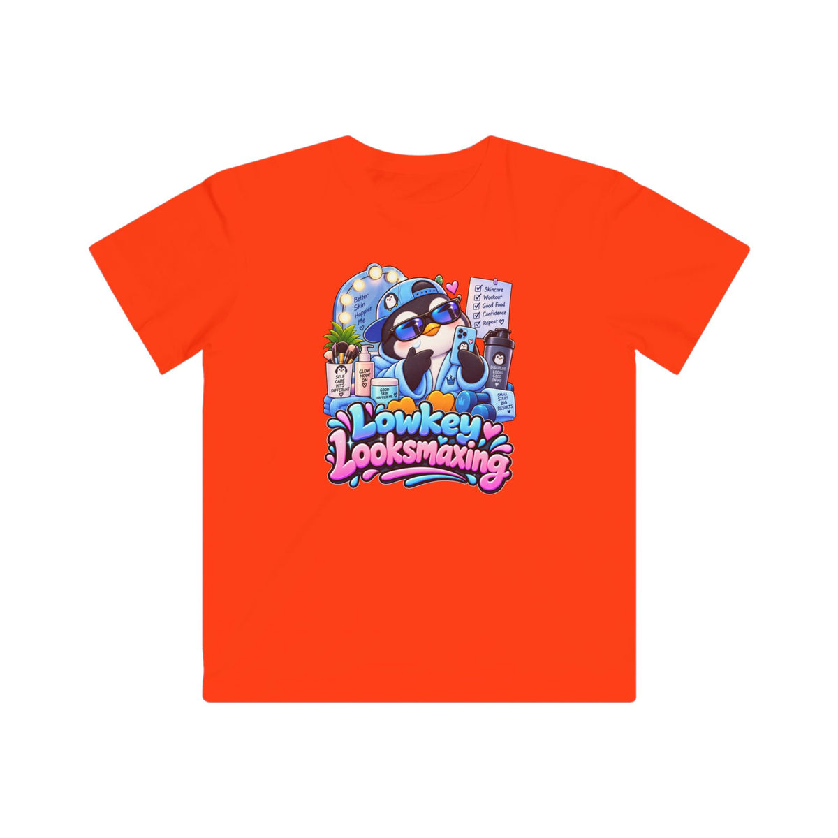 Kids Tee — "Lowkey Looksmaxing" Cute Cartoon Penguin Graphic