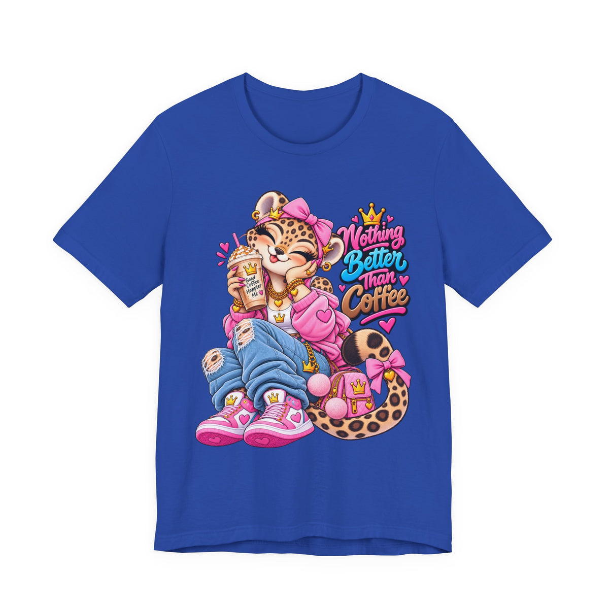 Cute Kawaii Leopard Graphic Tee — Retro Cartoon Chest Print