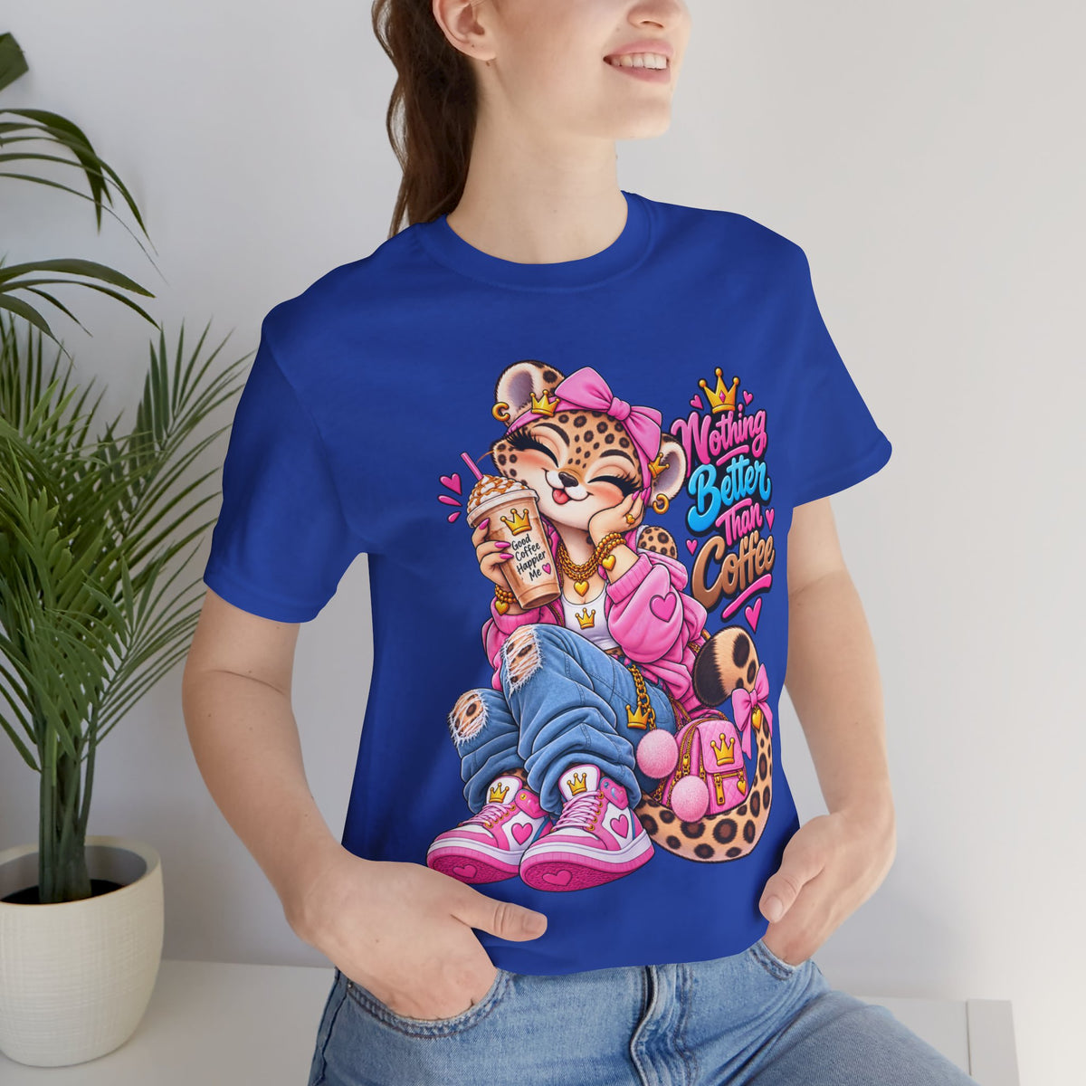 Cute Kawaii Leopard Graphic Tee — Retro Cartoon Chest Print