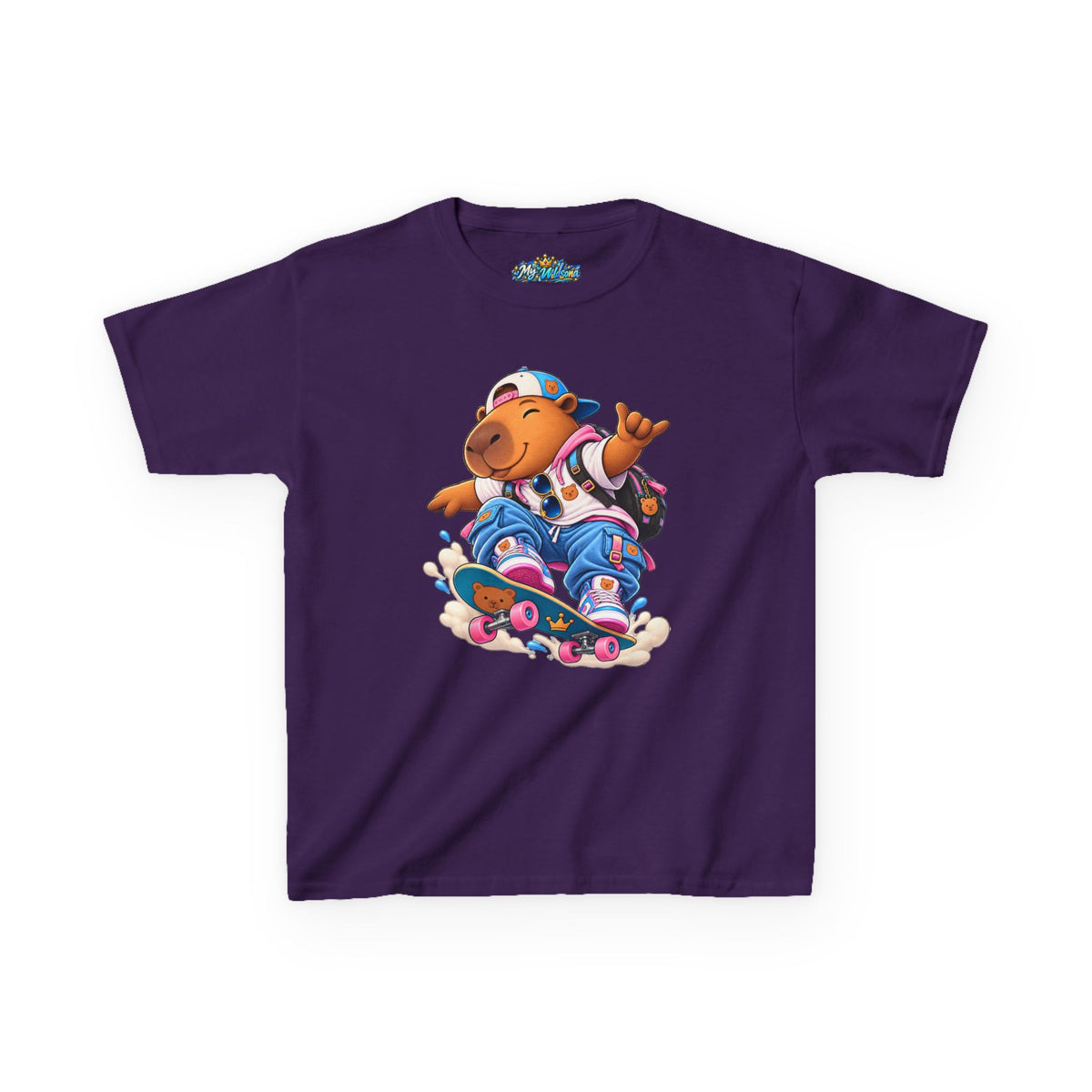 Kids Skateboarding Capybara Tee — Cute Skateboarder Graphic T-Shirt for Boys & Girls