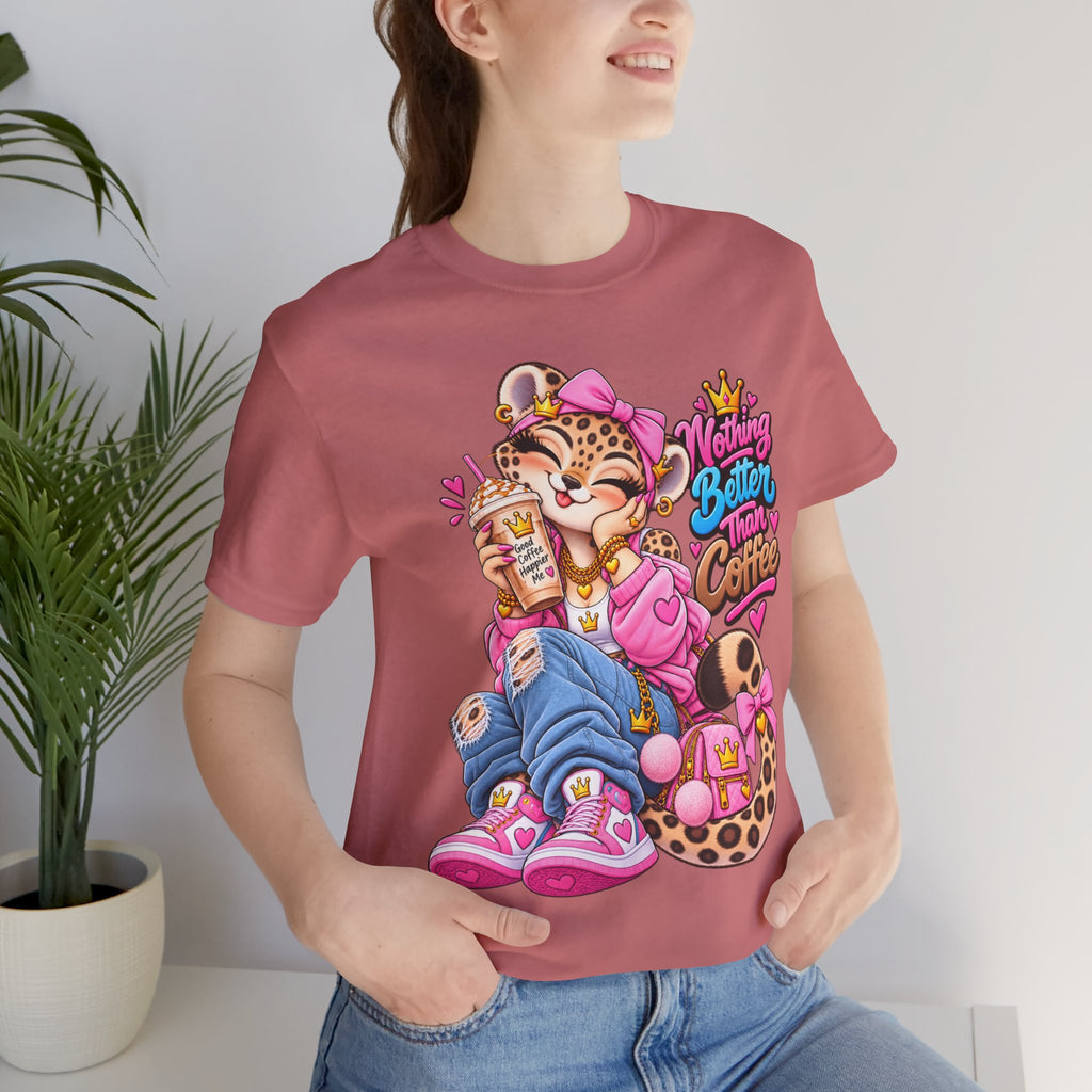 Cute Kawaii Leopard Graphic Tee — Retro Cartoon Chest Print