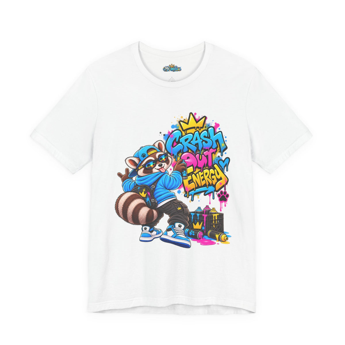 Graphic Tee — 'Crash Out Energy' Streetwear Raccoon Graffiti Shirt
