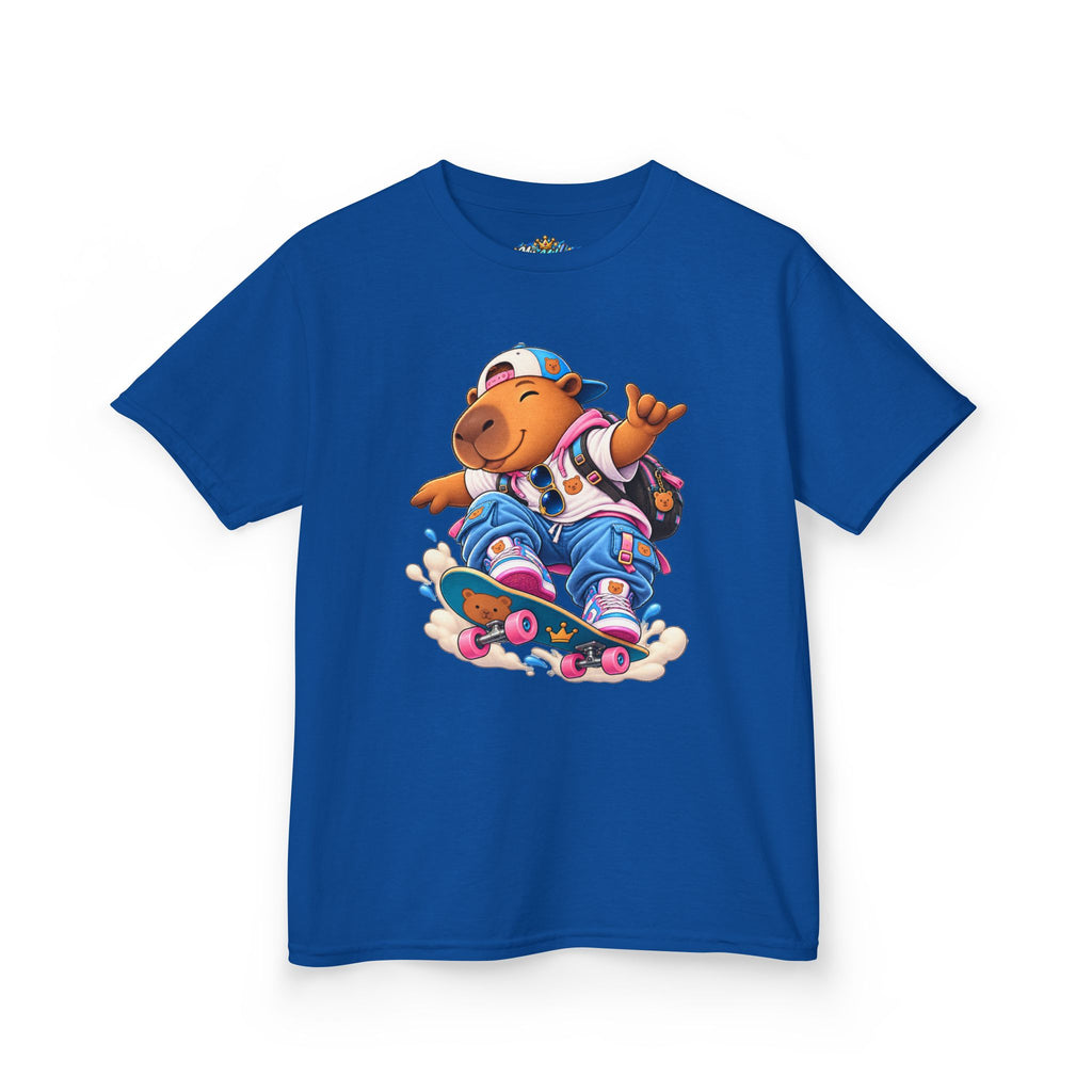 Kids Skateboarding Capybara Tee — Cute Skateboarder Graphic T-Shirt for Boys & Girls