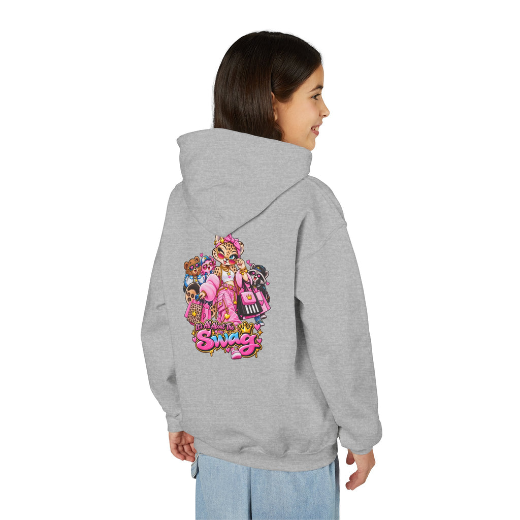 Youth Hoodie — Pink 'Swag' Cartoon Animal Squad Graphic