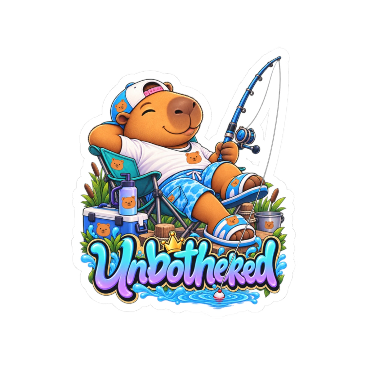Unbothered Relaxing Capybara Fishing Sticker