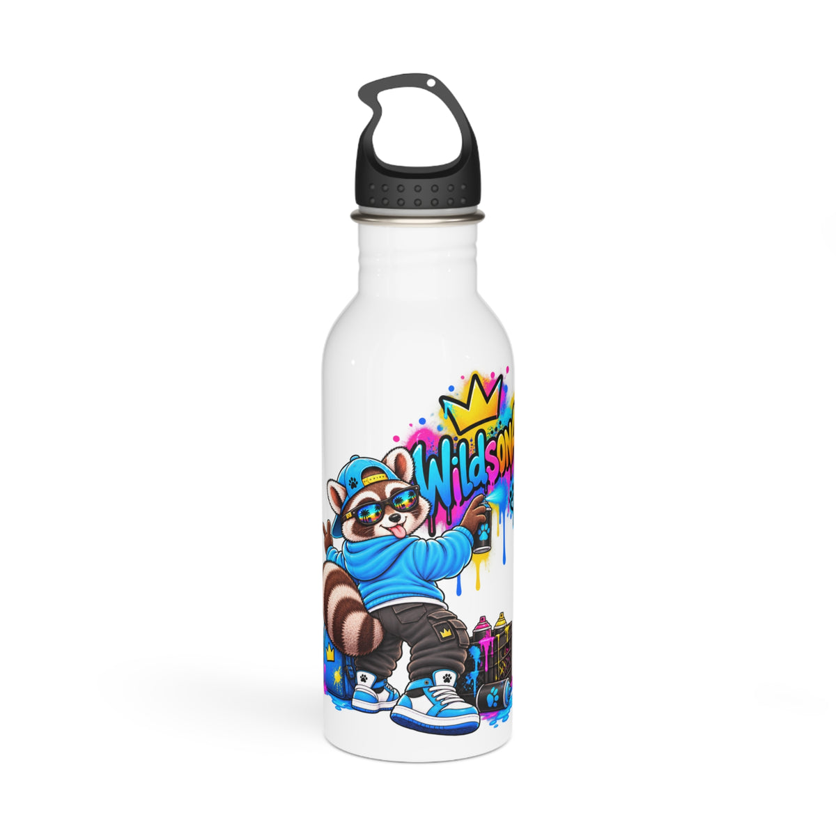 Mischievous Raccoon Graffiti Stainless Steel Water Bottle – Urban Street Art Drink Bottle