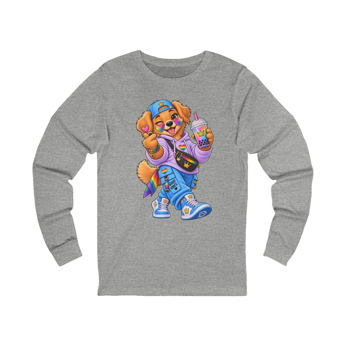 Cartoon Dog Graphic Long Sleeve Tee — "My Wildsona" Colorful Streetwear