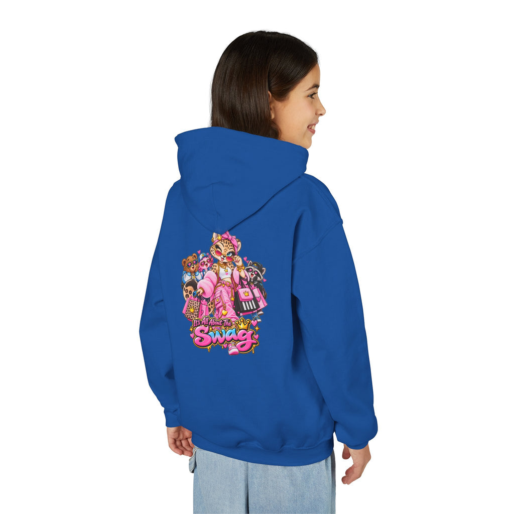 Youth Hoodie — Pink 'Swag' Cartoon Animal Squad Graphic