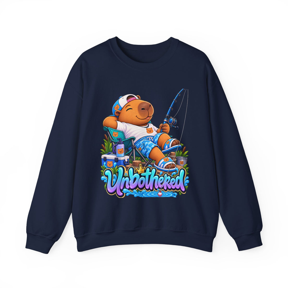 Unbothered Fishing Capybara Crewneck Sweatshirt