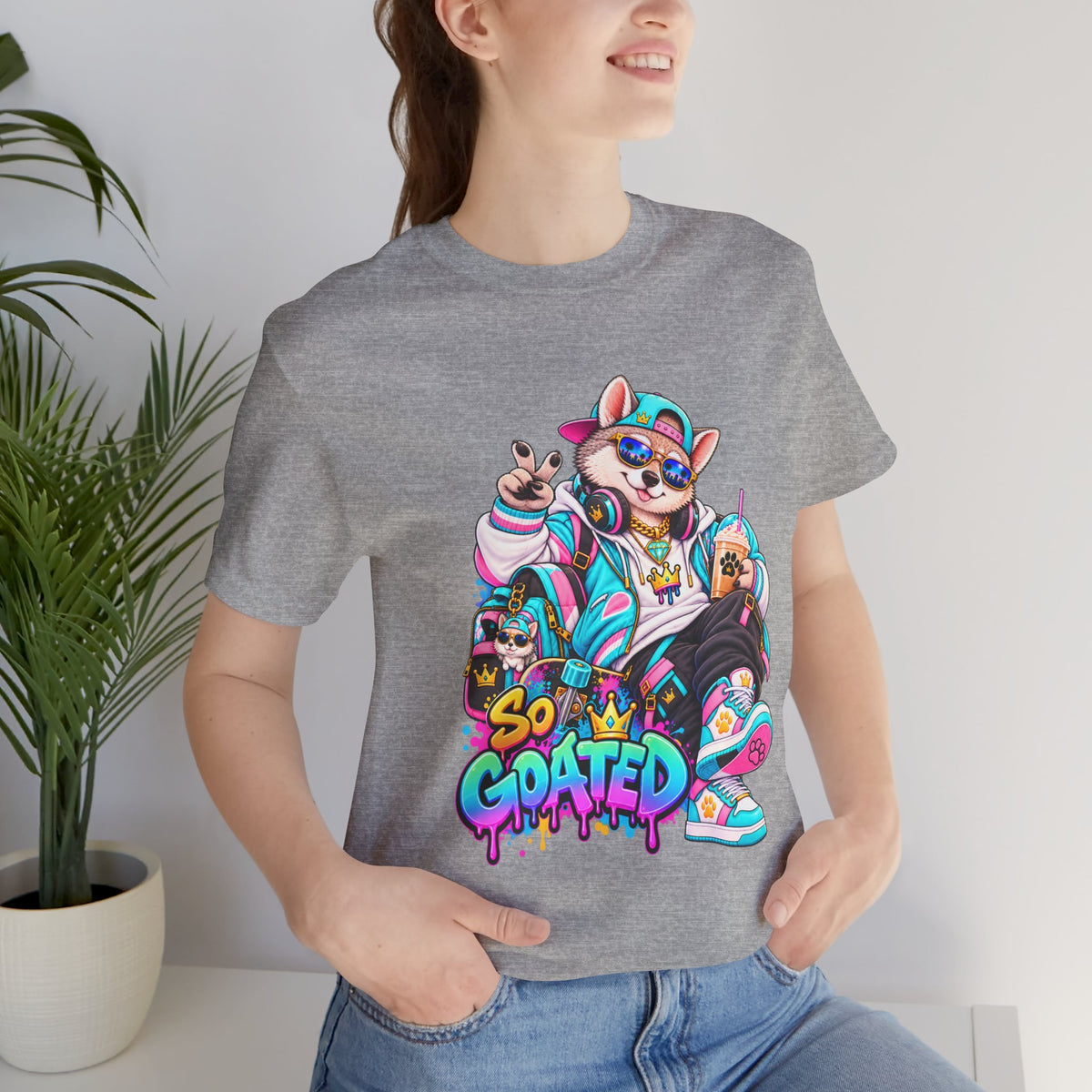 So Goated Husky with Drip T‑Shirt — Retro Skate Dog Graphic Tee