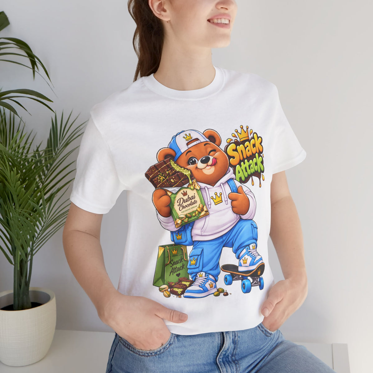 Snack Attack Bear T‑Shirt — Cute Foodie Bear Eating Snacks Graphic Tee
